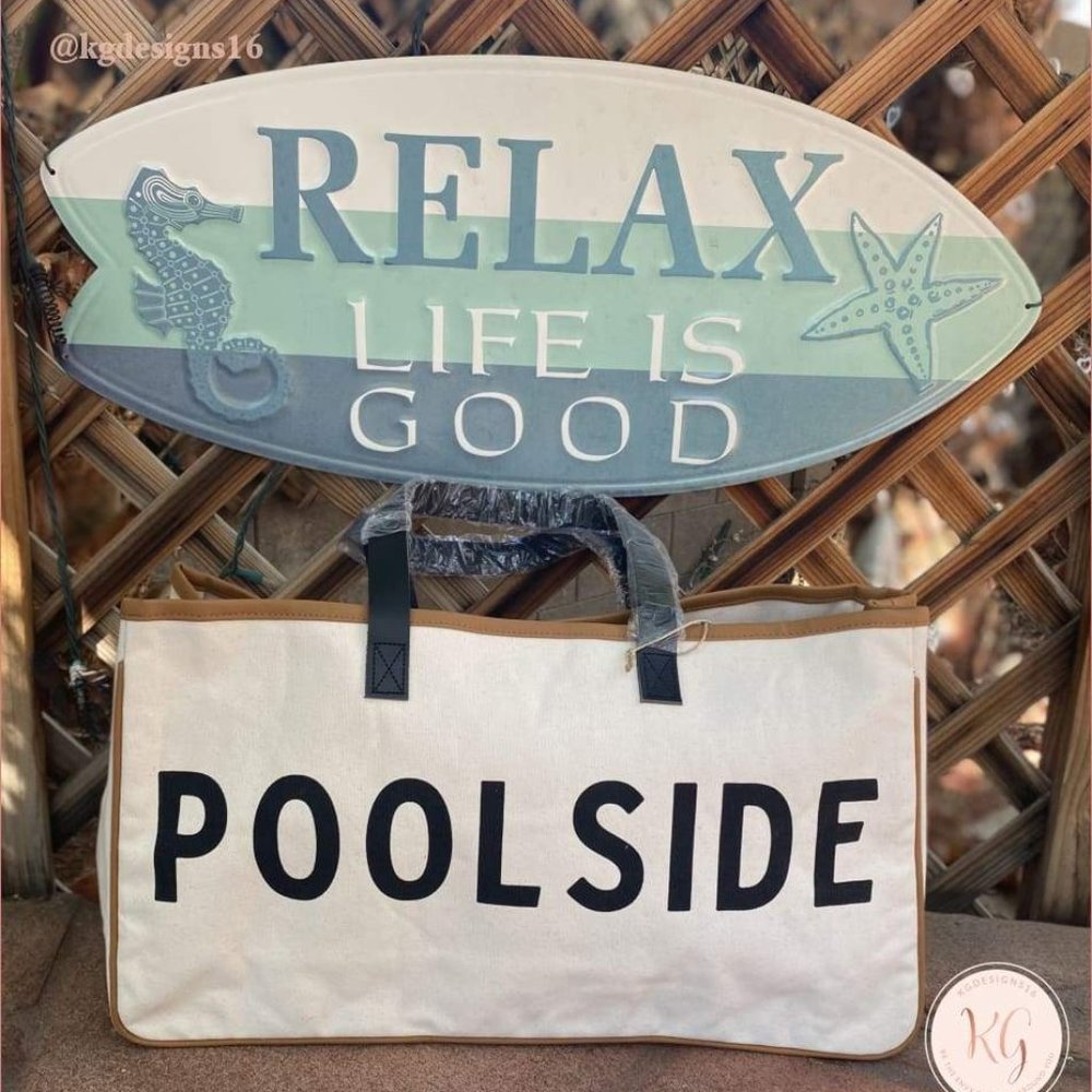 Poolside Large Canvas Beach Bag Tote